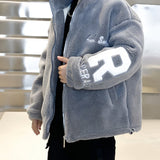 kkboxly  kkboxly  Boys Fleece Thick Coat Letter Print Full Zip Jacket For Autumn And Winter, Everyday
