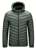 kkboxly  Men's Lightweight Warm Hooded Jacket, Casual Stand Collar Zipper Pockets Padded Coat