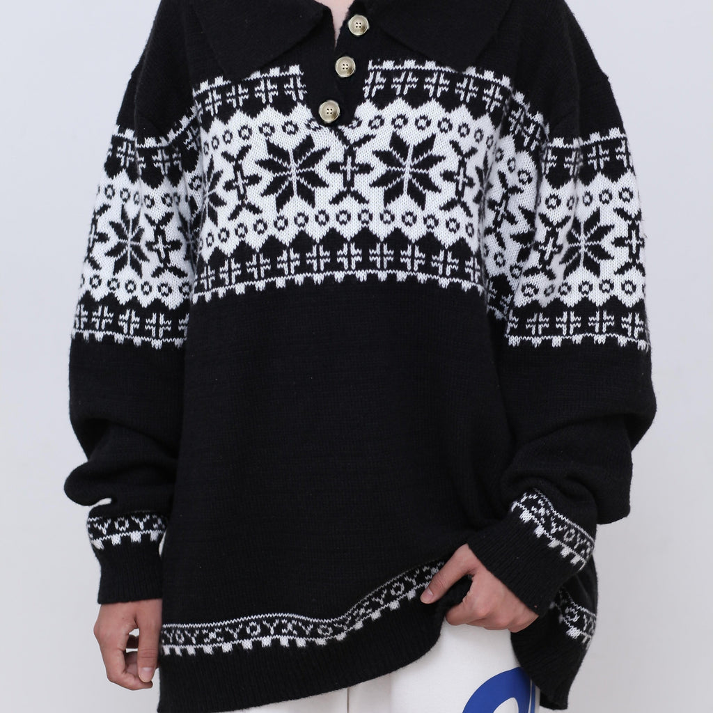 kkboxly  Men's Jacquard Polo Collar Sweater For Spring & Autumn, Knit Pullover Sweater, Plus Size