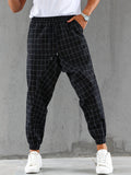 Men's Plaid Drawstring Sweatpants, Pocket Casual Comfy Hip Pop Jogger Pants, Men's Clothing