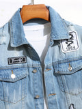 kkboxly  Men's Chic Ripped Denim Jacket, Casual Street Style Patchwork Denim Coat