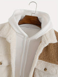 kkboxly  Fashionable Men's Contrast Color Reversible Fleece Double Patch Pocket Casual Jacket，Suitable For Autumn And Winter