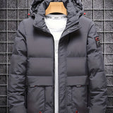 kkboxly  Men's Warm Hooded Zipper Pockets Cotton Padded Coat For Fall Winter