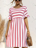 Kkboxly  Short Sleeve Beach Dress, Crew Neck Vacation Casual Dress For Summer & Spring, Women's Clothing