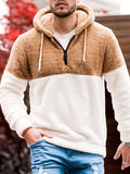 Cool Fluffy Thermal Hoodies For Men, Men's Casual Color Block Polar Fleece Pullover Hooded Sweatshirt With Kangaroo Pocket Streetwear For Winter Fall, As Gifts