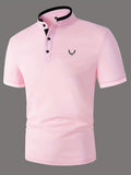 kkboxly  Antelope Horns Men's Casual Stand Collar Button Up Short Sleeves Polo Shirts For Summer