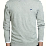 kkboxly Solid Knitted Cable Cotton Sweater, Men's Casual Warm Slightly Stretch Crew Neck Pullover Sweater For Men Fall Winter