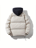 kkboxly  Plus Size Mens Puffer Jacket Winter Zipper Hooded Jacket Coat, Thickened Thermal Coat Looses Oversize Solid Color Jacket With Hat