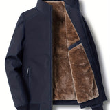 kkboxly Classic Fleece Lined Jacket, Men's Casual Zip Up Jacket Coat College Hipster Windbreaker For Winter Fall