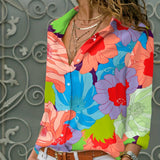 Floral Print Button Front Shirt, Casual Long Sleeve Shirt For Spring & Fall, Women's Clothing