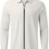 kkboxly  Waffle Pattern Men's Windbreaker Jacket Casual Long Sleeve With Zipper Gym Sports Hooded Coat For Spring Fall