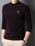 kkboxly All Match Knitted Solid Sweater, Men's Casual Warm Mid Stretch Crew Neck Pullover Sweater For Men Fall Winter