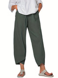 kkboxly  Minimalist Slant Pockets Cropped Pants, Casual Elastic Waist Pants For Spring & Summer, Women's Clothing