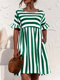 Kkboxly  Short Sleeve Beach Dress, Crew Neck Vacation Casual Dress For Summer & Spring, Women's Clothing