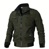 kkboxly Men's Casual Stand-up Collar Cotton Jacket With Multi Pockets