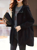 kkboxly  Drawstring Soldi Hooded Jacket, Casual Zip Up Long Sleeve Outerwear, Women's Clothing