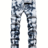 kkboxly  Tie Dye Slim Fit Ripped Jeans, Men's Casual Street Style Mid Stretch Denim Pants For Spring Summer
