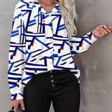 kkboxly  Geo Print Shirt, Casual Button Front Long Sleeve Shirt, Women's Clothing