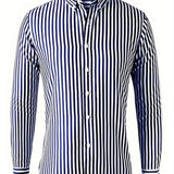 Men's Formal Classic Design Vertical Striped Button Up Shirt, Male Clothes For Spring And Fall Business Occasion