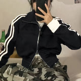 Contrast Trim Zipper Jacket, Casual Long Sleeve Outwear For Fall & Winter, Women's Clothing