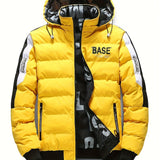 Men's Casual Printed Reversible Padded Coat, Chic Warm Hooded Jacket With Zipper Pockets For Fall Winter