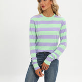 kkboxly  Casual Striped Long Sleeve T-Shirts, Striped T Shirts Crew Neck Tops, Women's Clothing