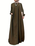 kkboxly  Solid Button Front Abaya Dress, Elegant Long Sleeve Maxi Length Dress, Women's Clothing