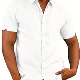 kkboxly  Classic Solid Color Men's Casual Short Sleeve Shirt, Men's Shirt For Summer Vacation Resort
