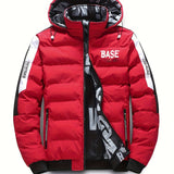 Men's Casual Printed Reversible Padded Coat, Chic Warm Hooded Jacket With Zipper Pockets For Fall Winter