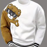 Men's Cartoon Bear Embroidery Crew Neck Sweatshirt, Loose Fit Sports Tops