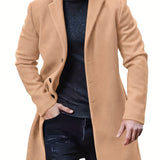 kkboxly  Men's Warm Overcoat, Elegant Single Breasted Trench Coat For Fall Winter