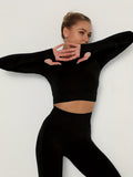 kkboxly  1 piece Comfortable Seamless Long Sleeve Crop Top for Yoga and Fitness Workouts - High Waist Activewear for Women