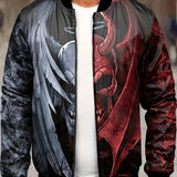 kkboxly  Devil Print Varsity Jacket, Men's Casual Street Style Bomber Jacket