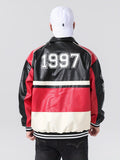 kkboxly  Men's Stylish Color Matching Embroidery Pattern Jacket With Pockets, Casual Breathable Button Up Baseball Collar Long Sleeve Jacket For Spring Fall