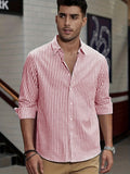 kkboxly  Men's Shirt Top Turn-Down Collar Long Sleeves Vertical Striped Closure Regular Fit Male Casual Shirt For Daily Formal Wear Beach Vacation