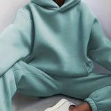 kkboxly  Casual Solid Two-piece Set, Drop Shoulder Long Sleeve Hoodies & Elastic Waist Jogger Pants Outfits, Women's Clothing