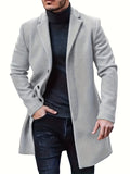 kkboxly Plus Size Men's Solid Midi Jacket For Fall Winter, Men's Clothing