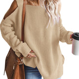 kkboxly  Cold Shoulder Oversized Sweater, Casual Long Sleeve Sweater For Fall & Winter, Women's Clothing