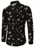 kkboxly  Trendy Snowflake Full Print Men's Basic Long Sleeve Button Up Shirt For Spring Fall, Christmas Gift