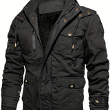 kkboxly  Men's Winter Cargo Jackets Casual Thicken Multi-Pocket Outwear Fleece Lined Military Warm Coat Removable Hood