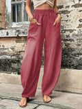 2025 kkboxly  Boho Solid Elastic Waist Harem Pants, Casual Long Length Baggy Pants With Pockets For Spring & Summer, Women's Clothing