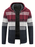 kkboxly  Men's Full Zip Up Casual Fleece Lined Hooded Cardigan, Regular Fit Knitted Sweater Jacket Coat With Pockets For Winter Fall