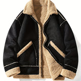 Men's Warm Fleece Jacket, Casual Stylish Warm Jacket For Fall Winter
