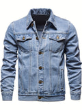 kkboxly Men's Retro Denim Jacket, Casual Street Style Multi Pocket Denim Jacket
