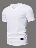 kkboxly  Men's V-neck T-Shirts Casual Sports Loose Short Sleeve Tees Top Summer Clothes
