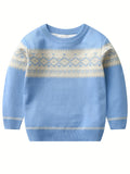 Retro Geometric Pattern Boys Casual Color Block Knitted Sweater For Fall Winter, Gift For Kids