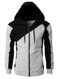 2025 kkboxly  Men's Fleece Sports Zipper Hooded Long Sleeves Drawstrings Color Block Sweatshirt With Pockets