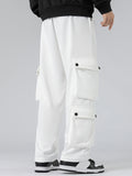 kkboxly  Solid Loose Men's Cargo Style Drawstring Casual Pants With Multiple Pockets For Spring Fall Outdoor