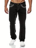 kkboxly  Slim Fit Straight Leg Jeans, Men's Casual Street Style Distressed Medium Stretch Denim Pants For All Seasons