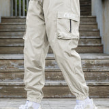 kkboxly kkboxly  Trendy Chase Letter Pattern Cargo Pants, Men's Multi Flap Pocket Trousers, Loose Casual Outdoor Pants, Men's Work Pants Outdoors Streetwear Hip Hop Style